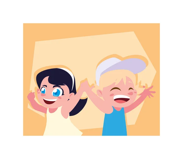 Niños sonriendo sobre fondo amarillo — Vector de stock