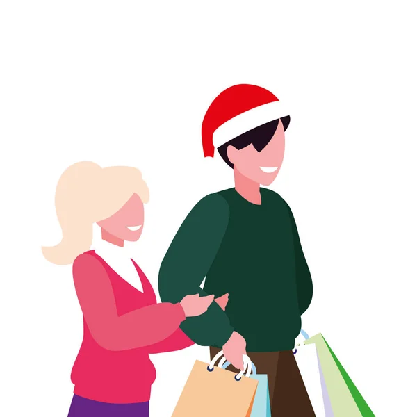 Couple of people with shopping bag on white background — ストックベクタ