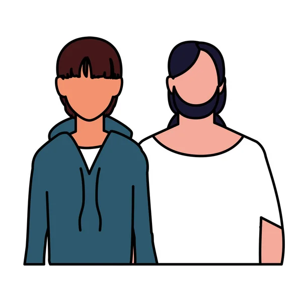 Män ansiktslösa med olika poser på vit bakgrund — Stock vektor