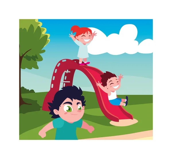 Szene von lächelnden und spielenden Kindern im Park — Stockvektor