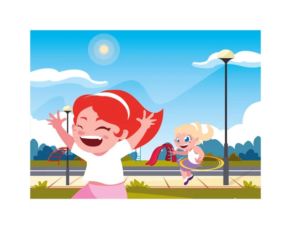 Mädchen lächeln und spielen mit Hula Hoop — Stockvektor