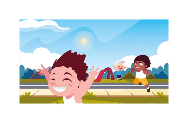 Scène enfants jouant dans le parc de la ville — Image vectorielle