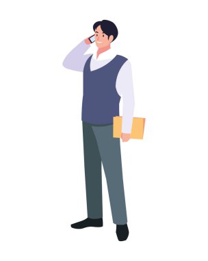 Beyaz arka plan üzerine kitabı olan bir iş adamı.