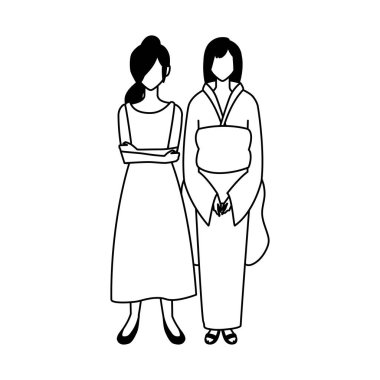 Farklı pozlarda yüzü olmayan kadınlar.