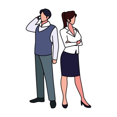 Beyaz arka planda duran iş çifti