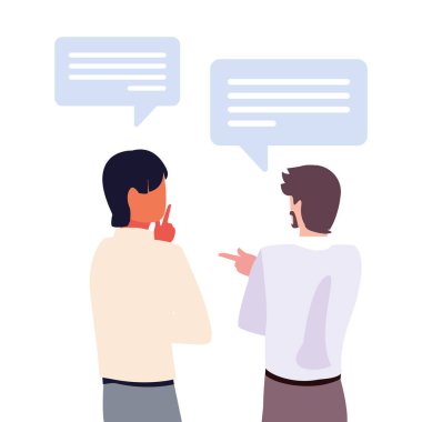 Beyaz arka planda konuşma balonu olan iş adamları