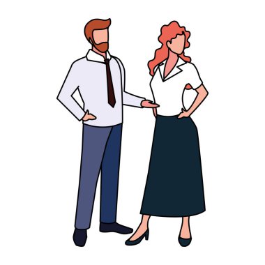 Beyaz arka planda duran iş çifti