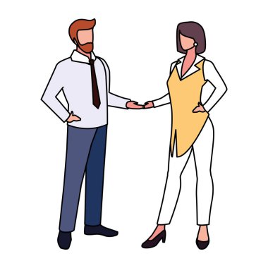 Beyaz arka planda duran iş çifti