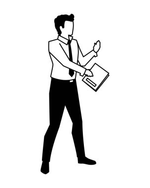 Beyaz arka plan üzerine kitabı olan bir iş adamı.