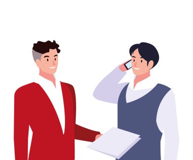 Çeşitli bakış açıları, duruşları ve hareketleri olan sevimli iş adamları.