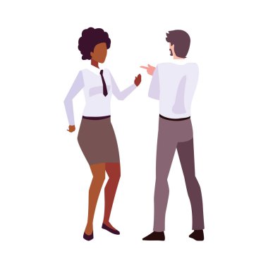 Beyaz arka planda duran iş çifti