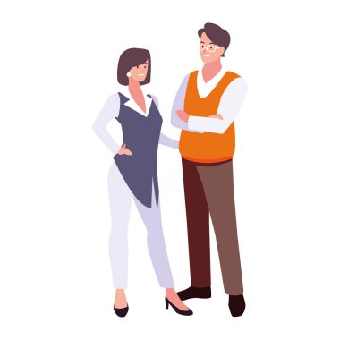 Beyaz arka planda duran iş çifti