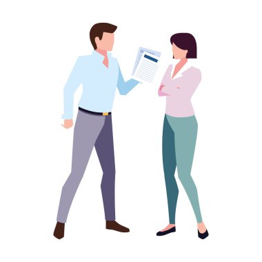 Beyaz arka planda duran iş çifti