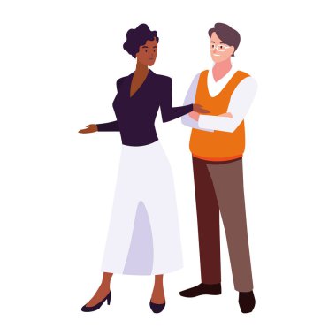 Beyaz arka planda duran iş çifti