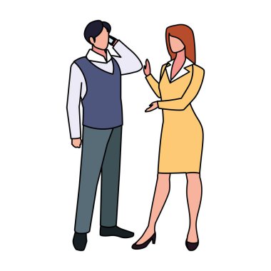 Beyaz arka planda duran iş çifti