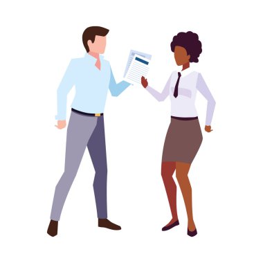 Beyaz arka planda duran iş çifti