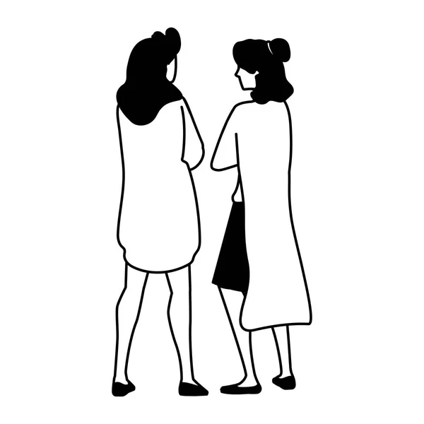 Γυναίκες της πίσω θέσης σε λευκό φόντο — Διανυσματικό Αρχείο