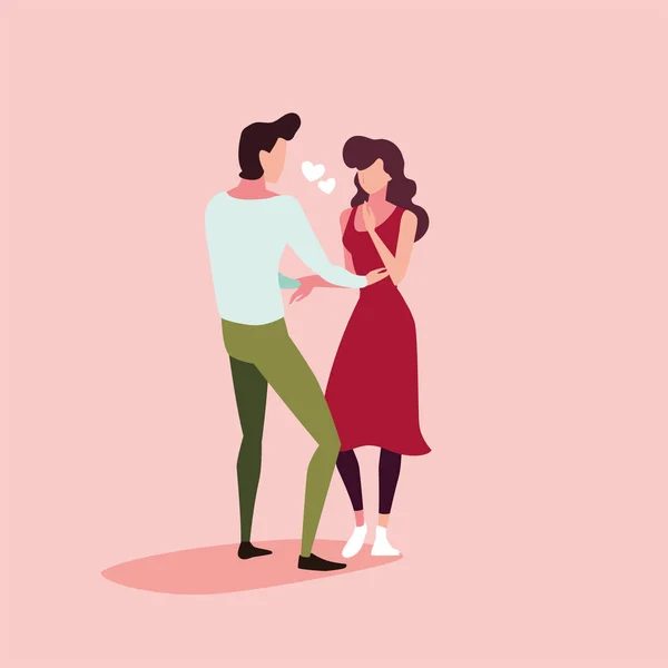 Pareja de personas enamoradas, hombre y mujer abrazándose cariñosamente — Vector de stock