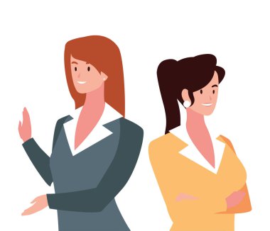 Çeşitli bakış açıları, pozları ve hareketleri olan hoş iş kadınları.