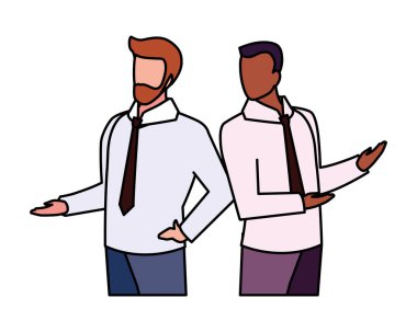 Çeşitli bakış açıları ve pozları olan sevimli iş adamları.