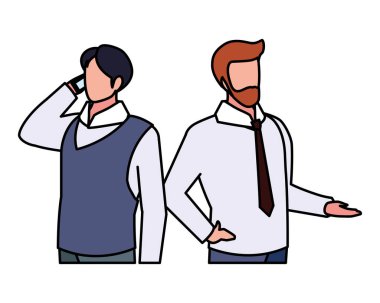 Çeşitli bakış açıları ve pozları olan sevimli iş adamları.