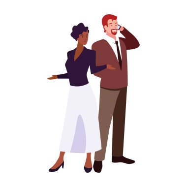 Beyaz arka planda duran iş çifti