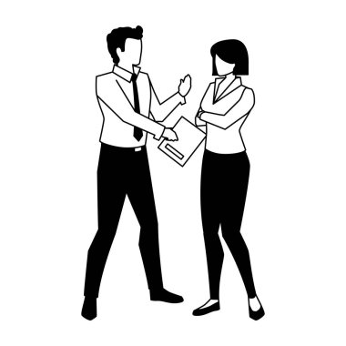 Beyaz arka planda duran iş çifti