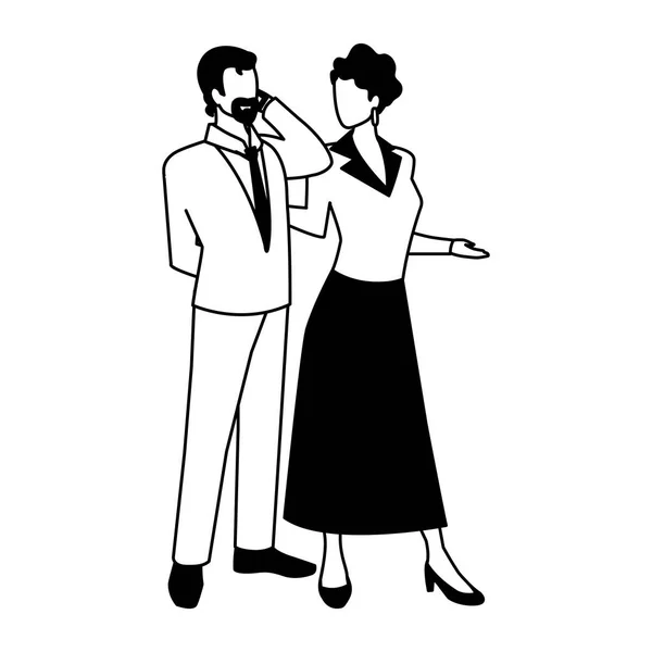 Pareja de negocios de pie sobre fondo blanco — Vector de stock