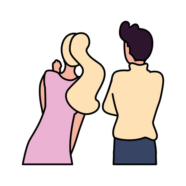 Par människor i ryggen position på vit bakgrund — Stock vektor