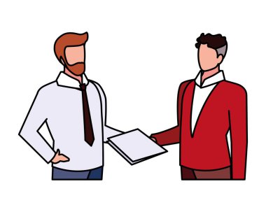 Çeşitli bakış açıları ve pozları olan sevimli iş adamları.