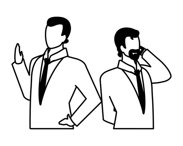 Hombres de negocios lindos con varias vistas, poses — Vector de stock