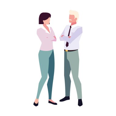 Beyaz arka planda duran iş çifti