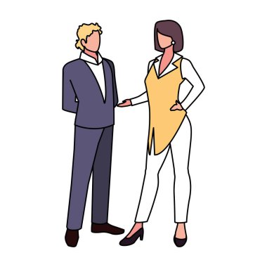 Beyaz arka planda duran iş çifti