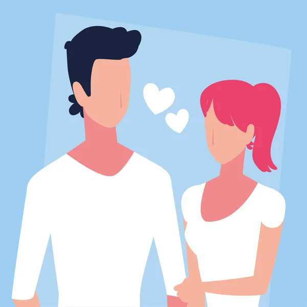 Linda pareja de personas enamoradas, hombre y mujer abrazándose afectuosamente — Vector de stock