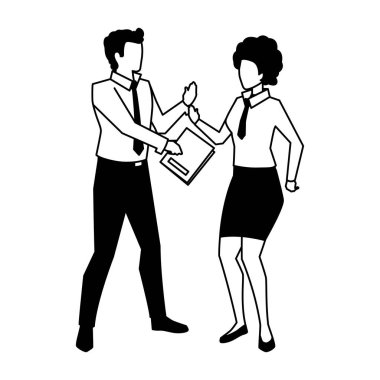 Beyaz arka planda duran iş çifti