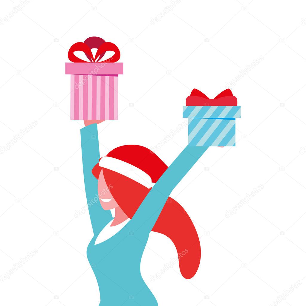 woman with gift boxes on white background