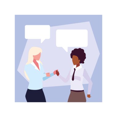 Çalışma odasındaki iş kadınları konuşma balonu, iş kadınları profesyonel kadınlar.