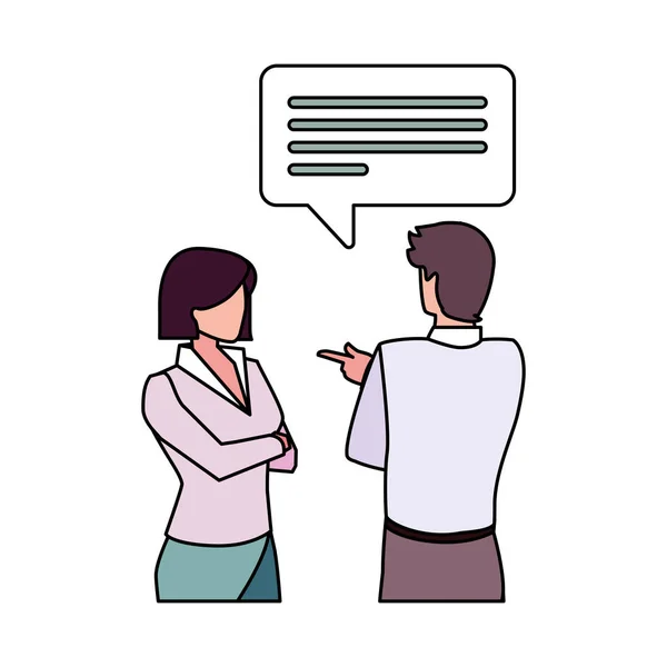 Business couple with speech bubble on white background — Stock Vector
