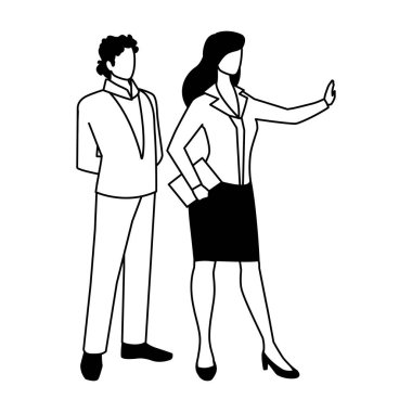 Beyaz arka planda duran iş çifti