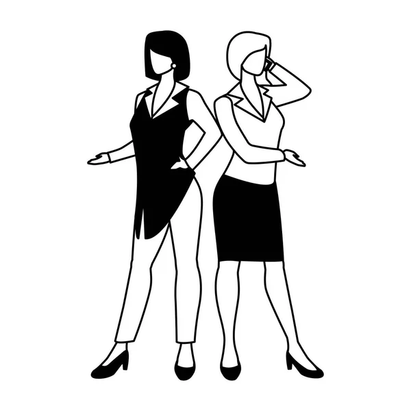 Söta affärskvinnor med olika åsikter, poser och gester — Stock vektor