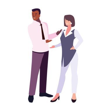 Beyaz arka planda duran iş çifti