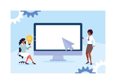 Çalışma ofisindeki iş kadınları, küresel planlama ve pazarlama araştırmaları hakkında toplantılar