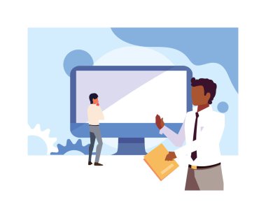 Çalışma ofisindeki işadamları, küresel planlama ve pazarlama araştırmaları hakkında toplanıyorlar