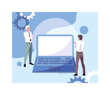 Dizüstü bilgisayarı olan işadamları, küresel planlama ve pazarlama araştırmalarında bir araya geldiler