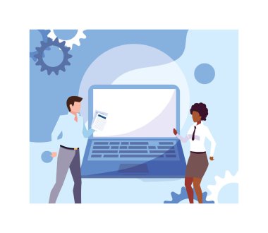 Küresel planlama ve pazarlama araştırmalarında bir araya gelen iki kişi