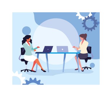 Çalışma ofisindeki iş kadınları, küresel planlama ve pazarlama araştırmaları hakkında toplantılar