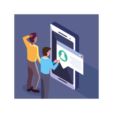 Akıllı telefon ekranı ve mobil uygulamaları olan adamlar