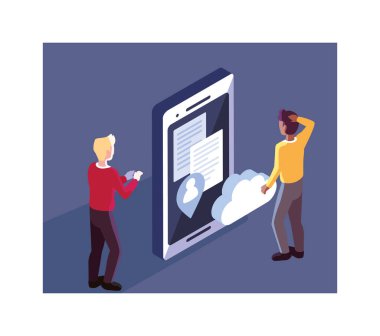 Akıllı telefon ekranı ve mobil uygulamaları olan adamlar