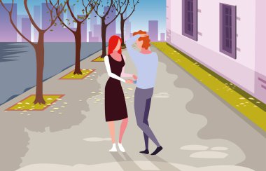 couple of people in love walking in the city clipart