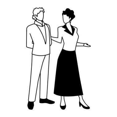 Beyaz arka planda duran iş çifti